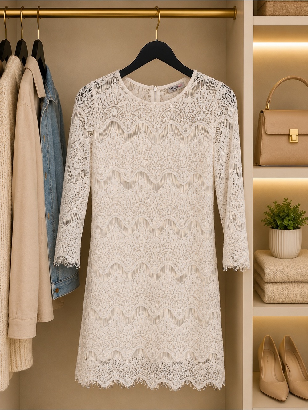 Lace Shift Dress in Cream — Women’s Elegant Lace Dress